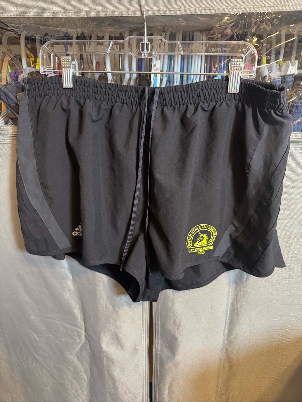 adidas Black Shorts with Neon Yellow Boston Marathon- Size XL